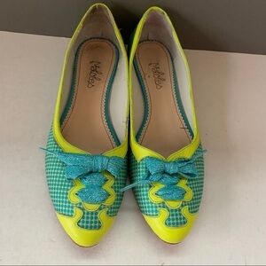 Maloles Anthropologie Yellow & Turquoise w/Lace-Up detail Flats Size 39‎